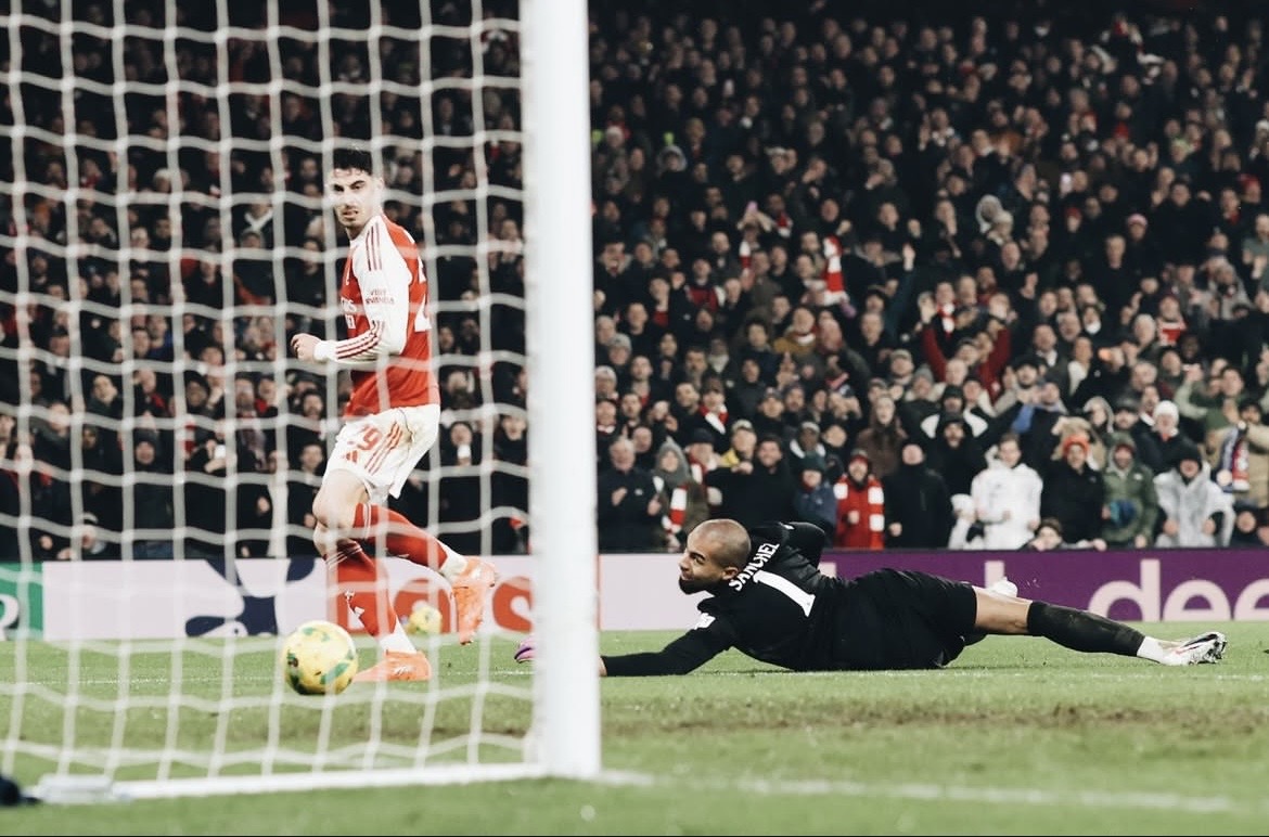 Kai Havertz watches the ball hit the net as Arsenal score against Chelsea