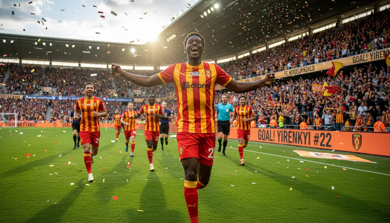 Caleb Yirenkyi celebrating a goal for FC Nordsjælland