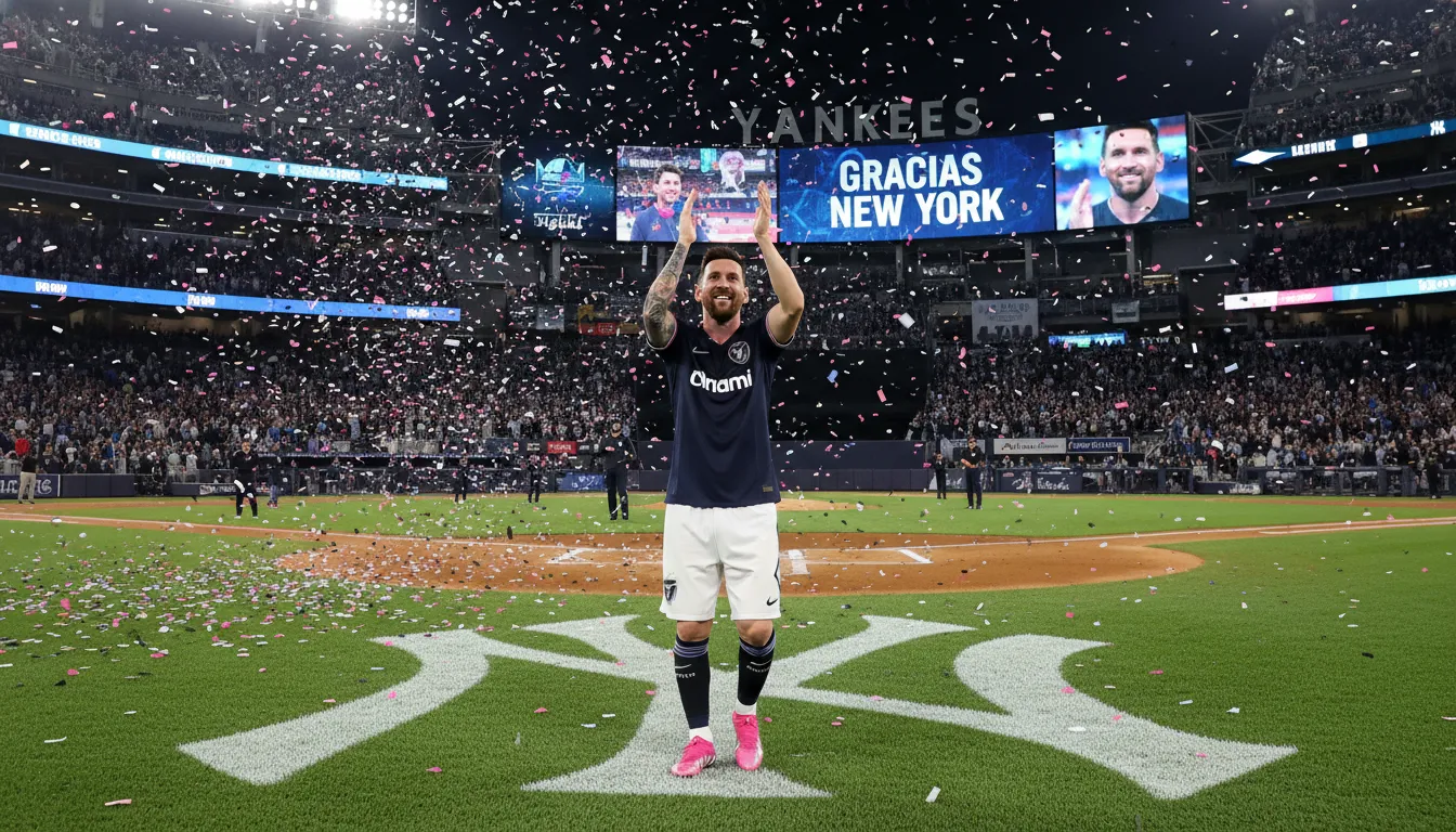Lionel Messi applauding the crowd at Yankee Stadium