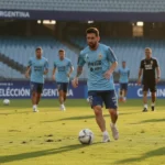 Lionel Messi training with the Argentina national team ahead of the Mauritania friendly