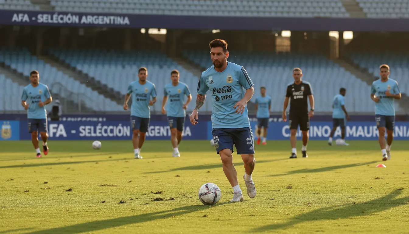 Lionel Messi training with the Argentina national team ahead of the Mauritania friendly