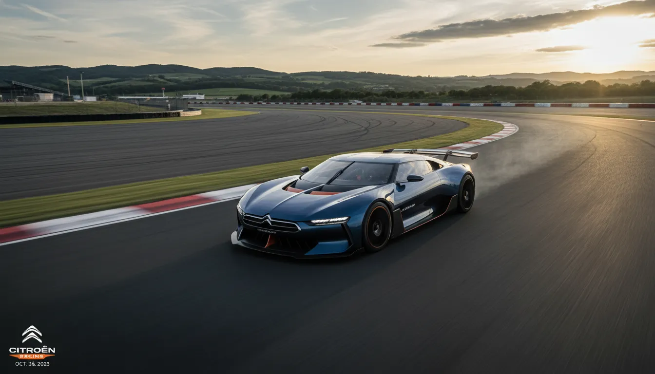 The low-slung Citroen GT concept on a professional racing track