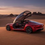 The Renault Trezor concept car with its canopy open in the desert