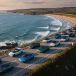 A top-down view of the 2026 UK best-selling cars lined up on a coastal road