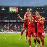 Bayern Munich players celebrating a goal against Mainz