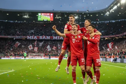 Bayern Munich players celebrating a goal against Mainz