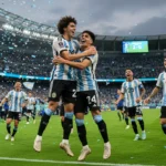 Enzo Fernández and Nico Paz celebrating a goal for Argentina during the March 2026 friendlies.