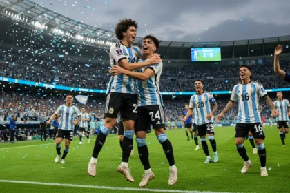 Enzo Fernández and Nico Paz celebrating a goal for Argentina during the March 2026 friendlies.
