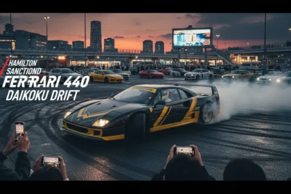 Lewis Hamilton drifting a Ferrari F40 at Daikoku PA in Japan