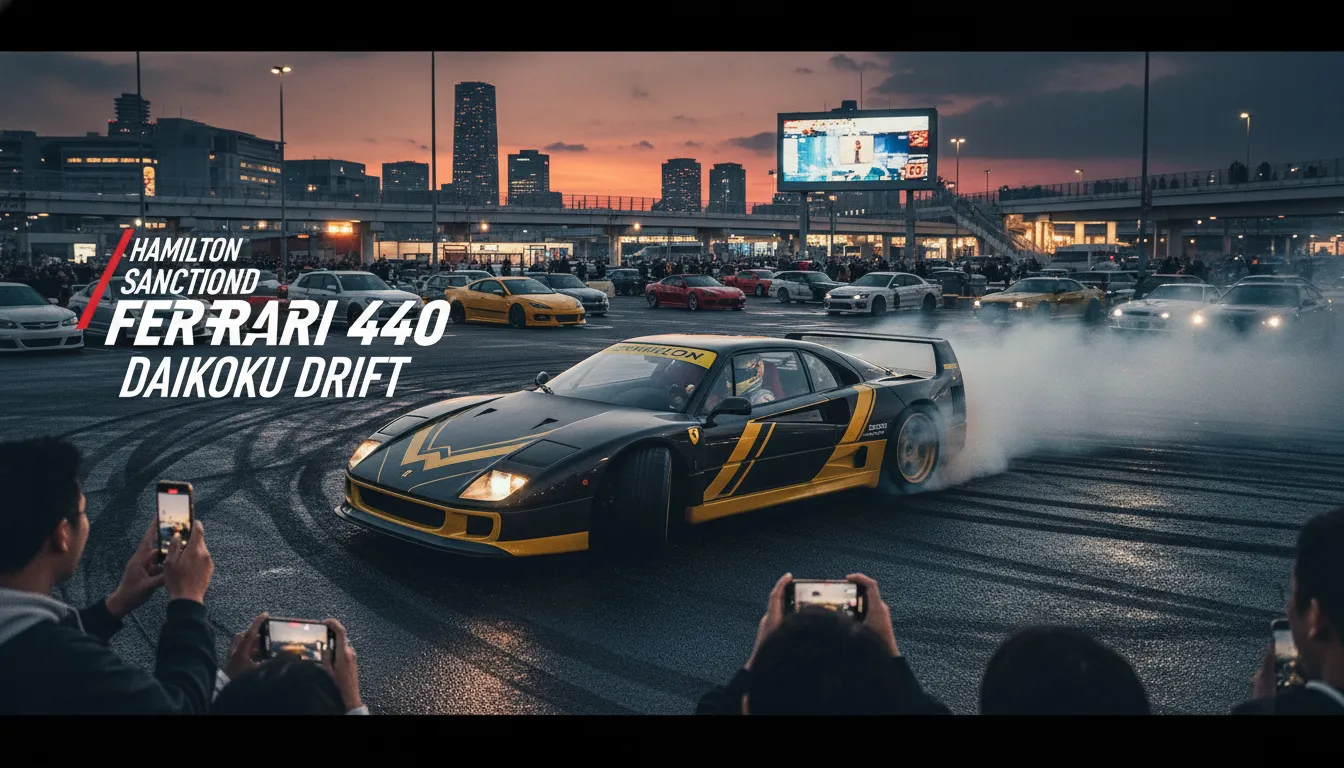 Lewis Hamilton drifting a Ferrari F40 at Daikoku PA in Japan