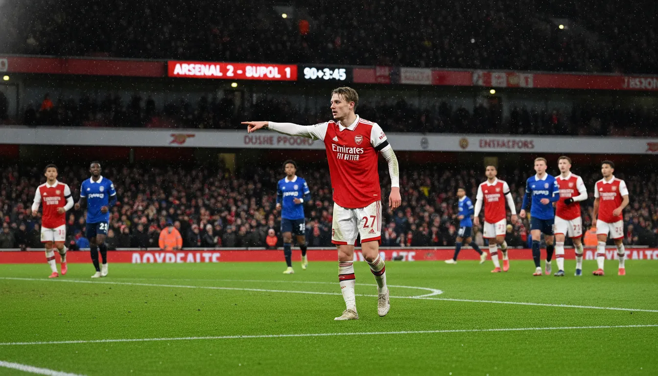 Martin Ødegaard directing play during a high-stakes Premier League match